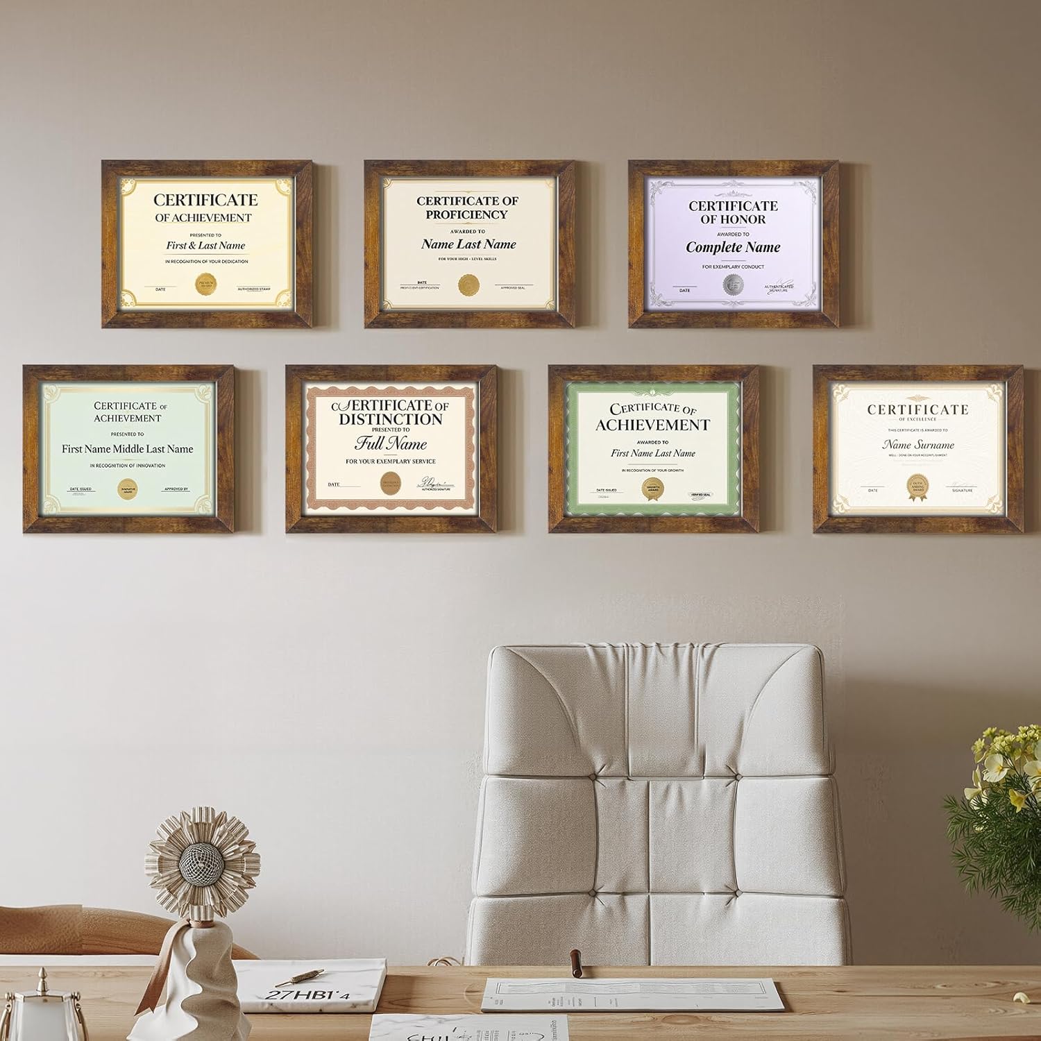 Certifications wall at Dr. Bhanushali's Dental Studio